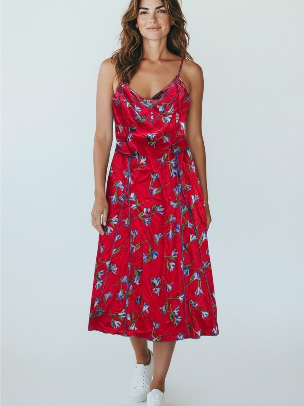 rag & bone Red Floral Slip Midi Dress